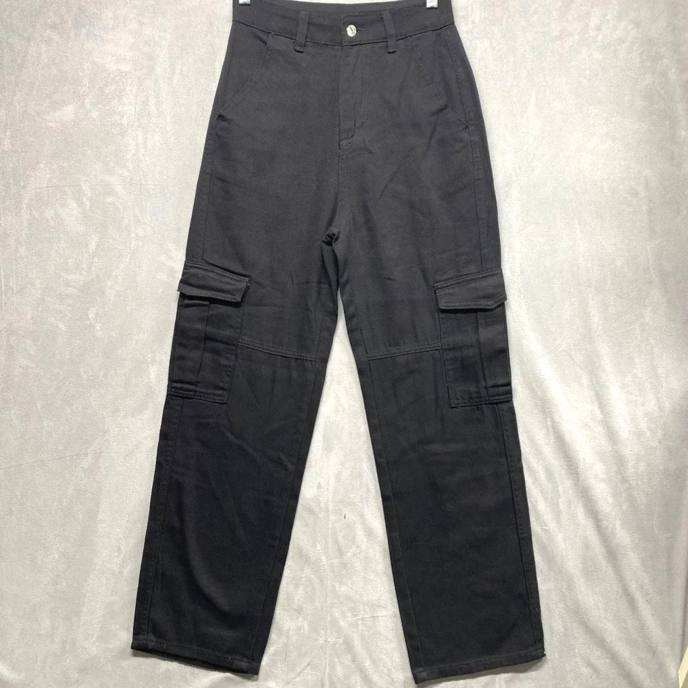 SHEIN Black Cargo Pants High Waisted Utility‎ Pockets Casual Style XS 2